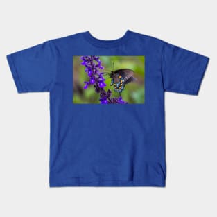 Pipevine Swallowtail Butterfly on Purple Flowers Kids T-Shirt